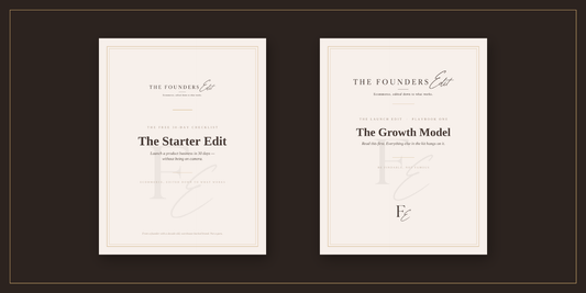 The Founders Edit banner — how to start an online business without being on camera, playbooks for product founders