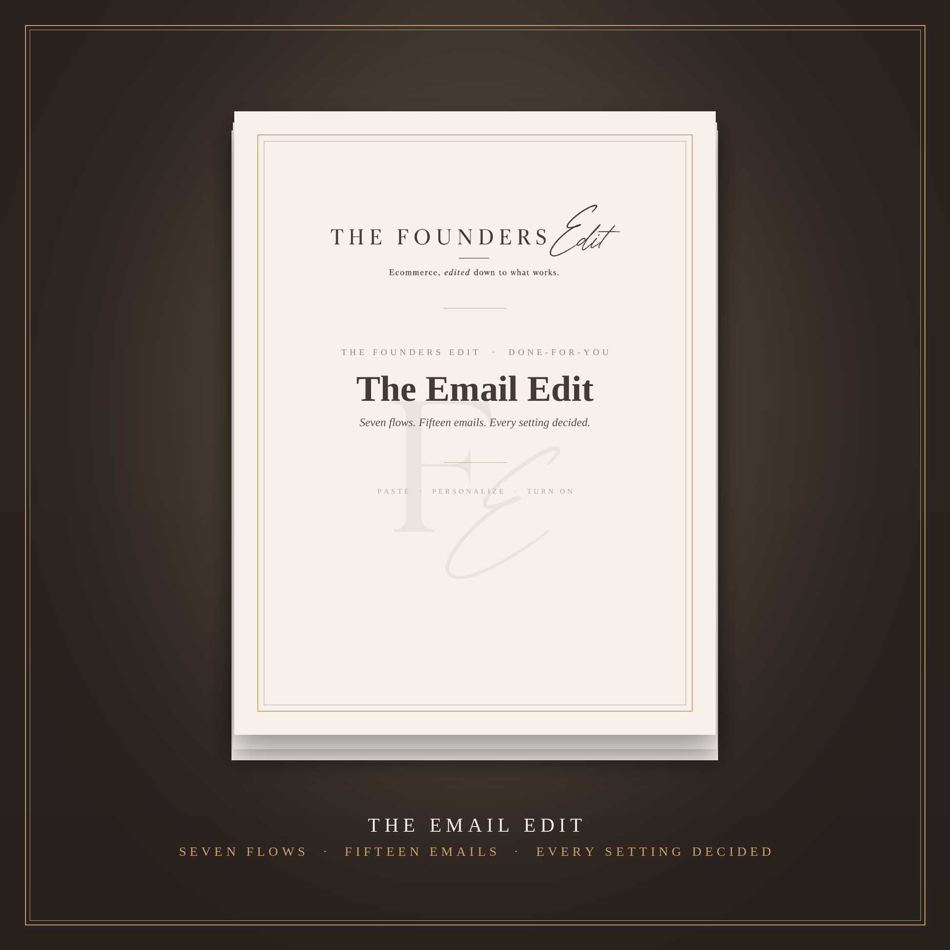 The Email Edit — seven done-for-you email flows for product businesses, cover on espresso background